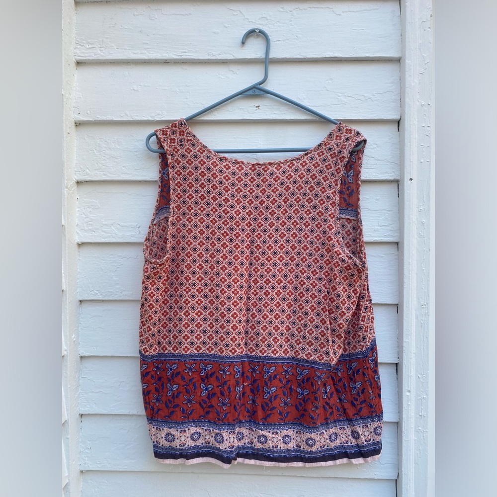 Mandala LG/ XL Red and White Patterned Top Indian Batik Print Sleeveless Blouse - Picture 7 of 7